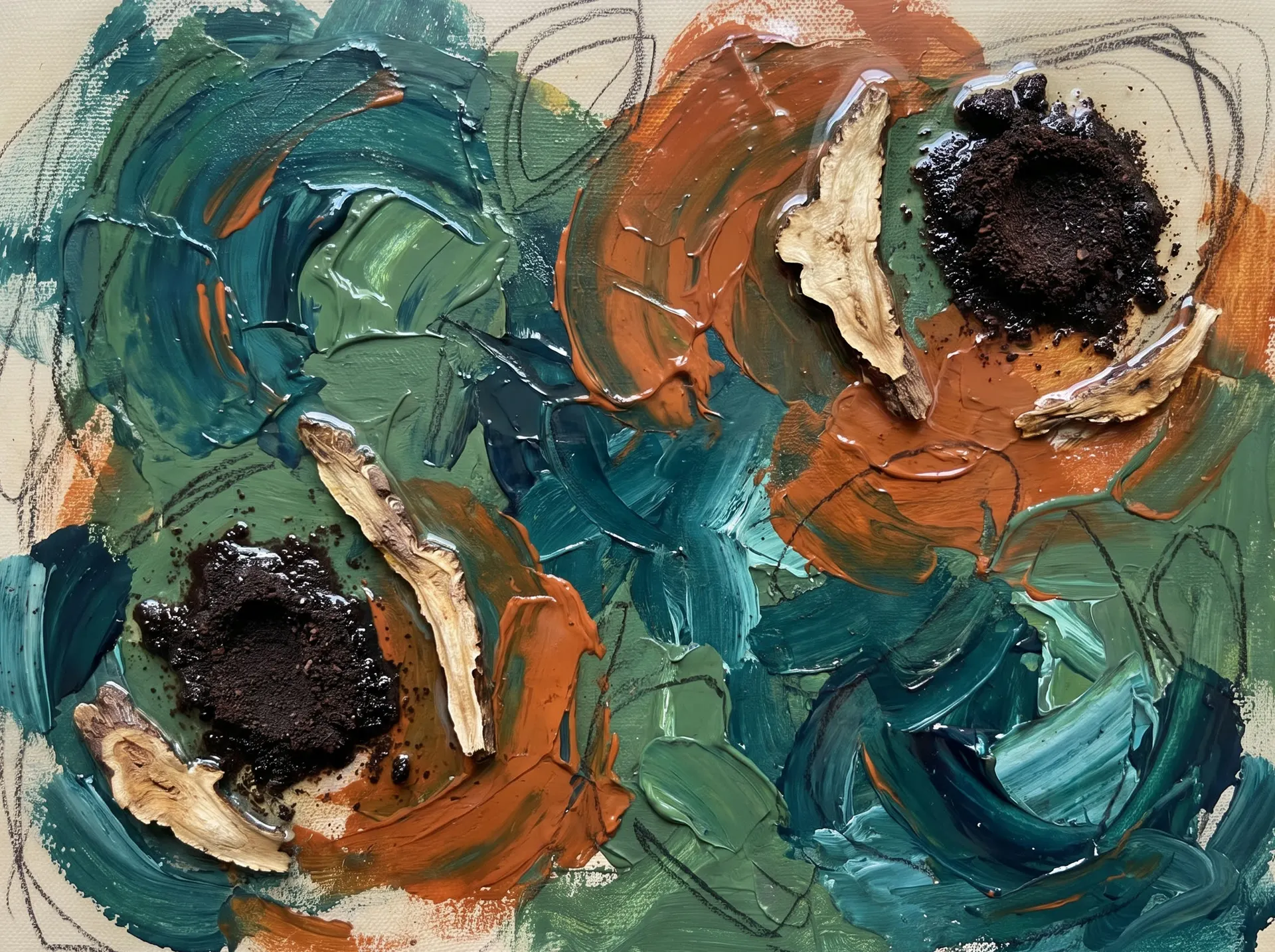 Roasted chicory root beside ground coffee