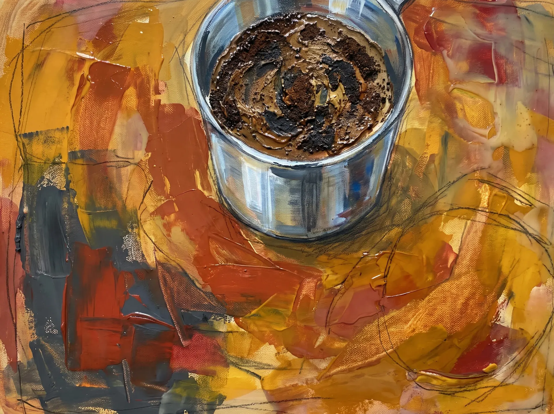 Close view of filter-ground coffee in the upper chamber
